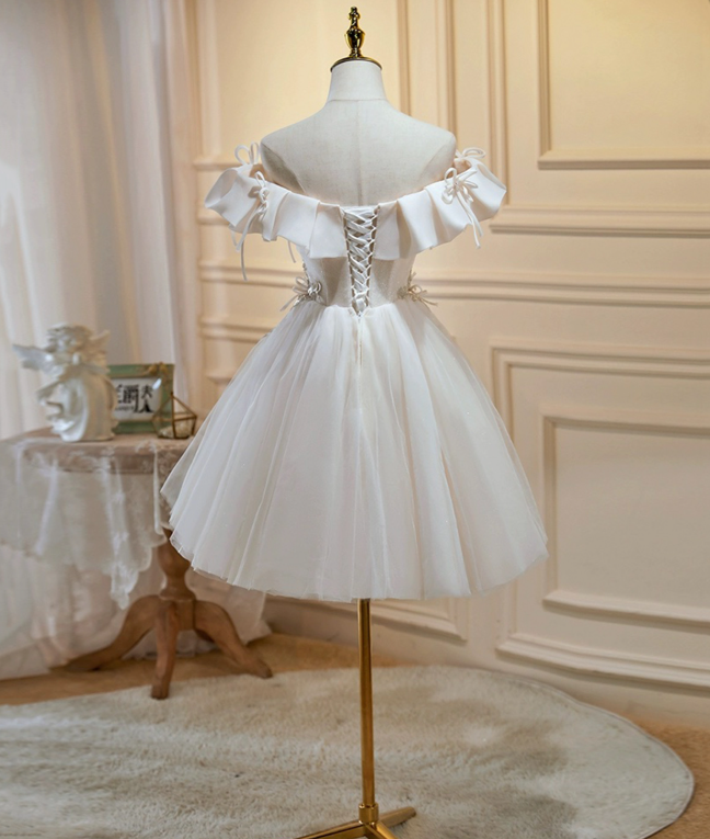 Charming White Homecoming Dress , Embroidery Bow Decor Corset Mini Evening Dress RS1446