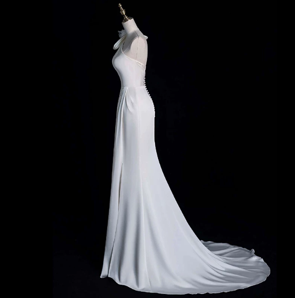 Elegant White Mermaid One-shoulder Satin Floor-length Wedding Dress RS152