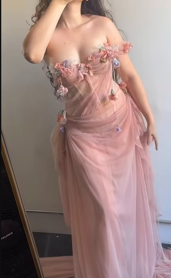 Hazy Tulle 3D Floral Corset Prom Gown ,  Gentle Pink Maxi Evening Dress Ball Gown RS1810
