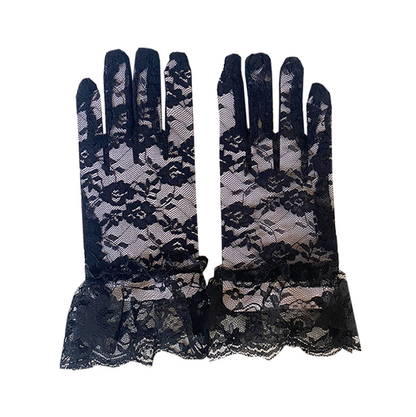 Children's elastic retro black lace lace mesh gloves white bride hollow thin sunscreen     S6254