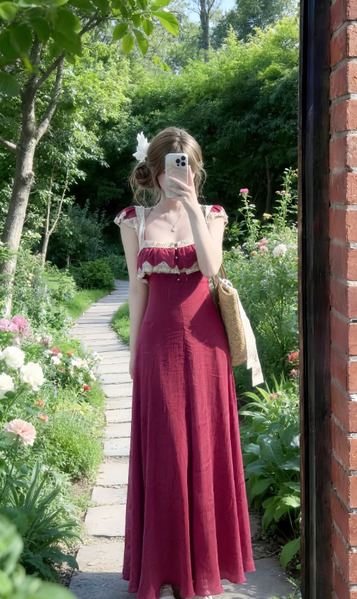 Spaghetti Straps Minimalist Corset Prom Gown ,  Gentle Burgundy Maxi Evening Dress RS1814