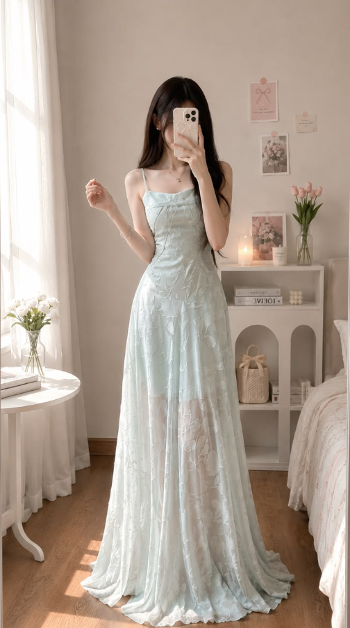Spaghetti Straps Minimalist Chiffon Corset Prom Gown ,  Gentle Ivory Maxi Summer Dress RS1815