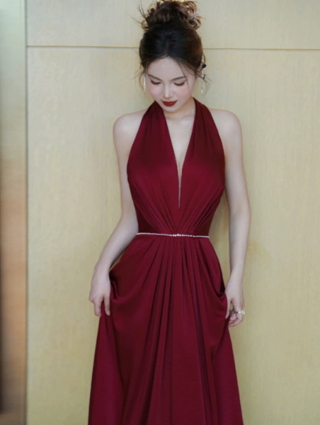 Satin Flowy Bodycon Prom Gown ,  Stunning Burgundy Maxi Evening Dress RS1819