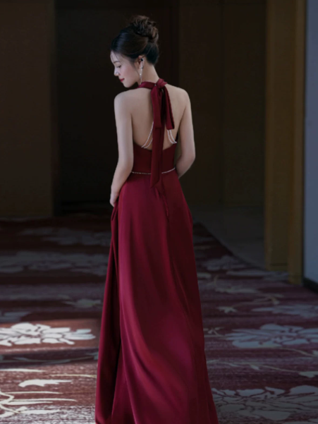 Satin Flowy Bodycon Prom Gown ,  Stunning Burgundy Maxi Evening Dress RS1819