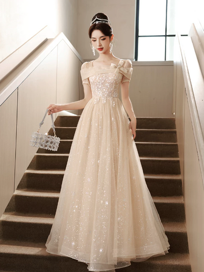 Sequins Glitter Corset Prom Gown ,  Stunning Champagne Maxi Evening Dress Ball Gown RS1821