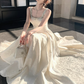 Embroidered Flowy Corset Prom Gown ,  Gentle White Maxi Evening Dress Ball Gown RS1824