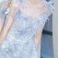 Feather Decor Tulle Corset Prom Gown ,  Charming Pale Blue Maxi Evening Dress Ball Gown RS1833