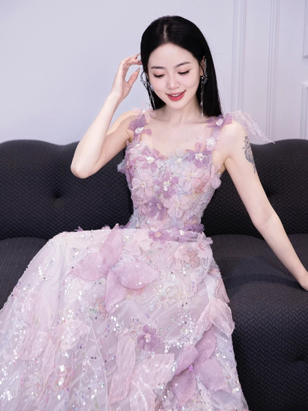 Tulle Glitter Applique Corset Prom Gown ,  Dreamy Purple Maxi Birthday Dress Ball Gown RS1834