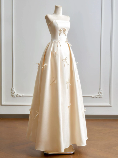 Satin Bow Decor Bodycon Prom Gown ,  Cute Ivory Maxi Princess Evening Dress Ball Gown RS1836