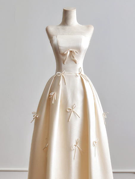 Satin Bow Decor Bodycon Prom Gown ,  Cute Ivory Maxi Princess Evening Dress Ball Gown RS1836