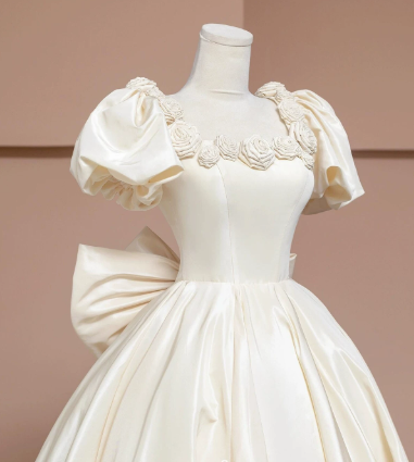 Satin Silky Corset Prom Gown ,  Elegant Ivory Maxi Queen Evening Dress Ball Gown RS1837