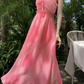 Travel wear vacation French pink white slim print chiffon suspender dress a-line skirt R1627