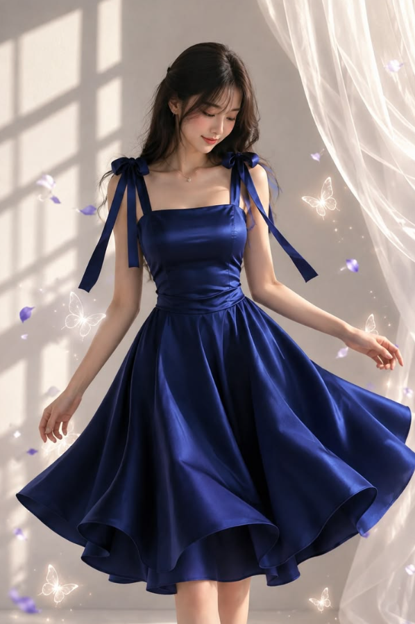 Silky Satin Corset Homecoming Dress , Elegant Navy Short Prom Dress Party Dress RS1863