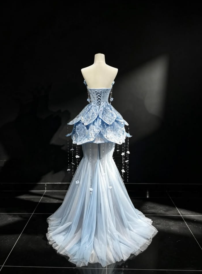 Beaded Tassel Decor Corset Prom Gown ,  High End Navy Maxi Evening Dress Birthday Dress RS1857