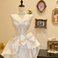 Embroidered Pleated Corset Prom Gown ,  Stunning Ivory Maxi Evening Dress Birthday Dress RS1858