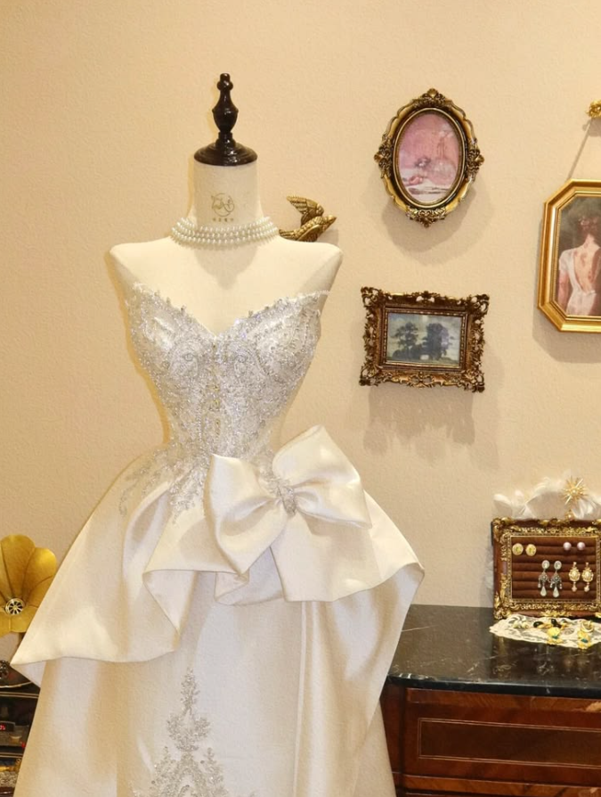 Embroidered Pleated Corset Prom Gown ,  Stunning Ivory Maxi Evening Dress Birthday Dress RS1858
