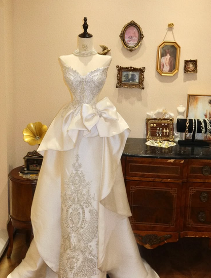 Embroidered Pleated Corset Prom Gown ,  Stunning Ivory Maxi Evening Dress Birthday Dress RS1858