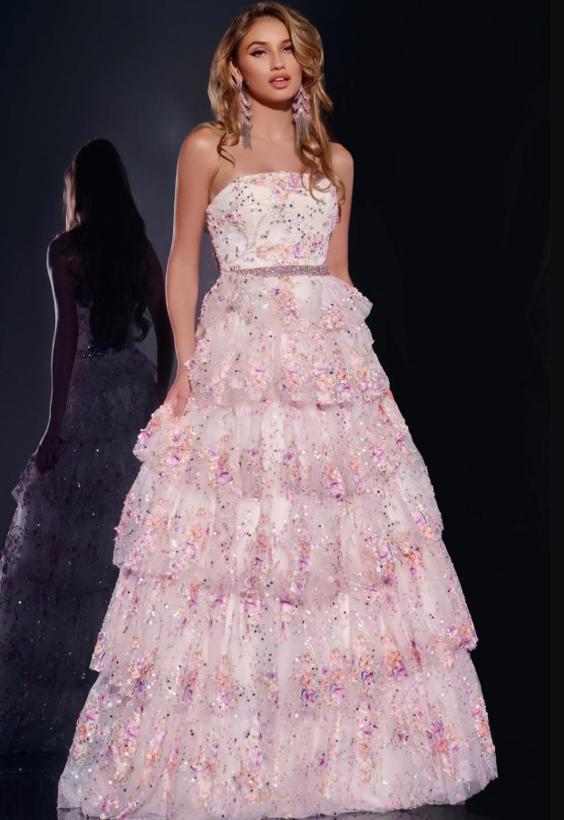 Gliter Tulle Ruffled Corset Prom Gown ,  Stunning Pink Maxi Evening Dress Birthday Dress RS1859