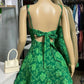 Green suspender low-cut A-line slim sexy homecoming dress R2473