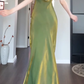 French high-end V-neck green drape dress plus size temperament banquet dress R1822