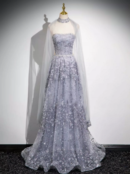 Glitter Beaded Corset Prom Gown , Gorgeous Lavendeer Maxi Evening Dress Ball Gown RS1881