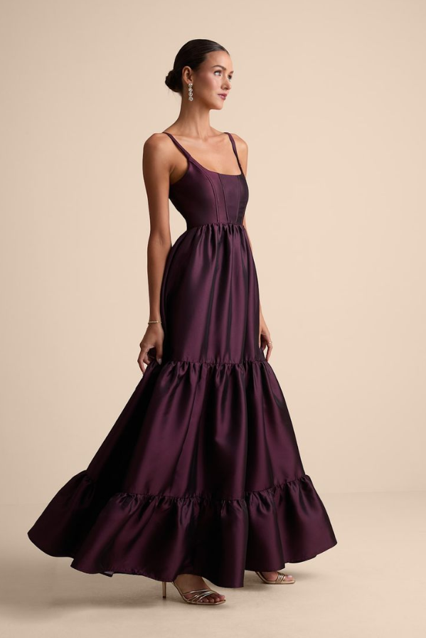 Flowy Chiffon Corset Prom Gown , Stunning Purple Maxi Evening Dress Cami Dress RS1883