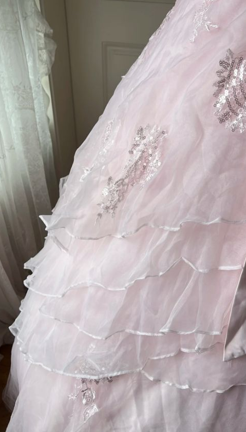 Princess Embroidered Tulle Corset Prom Gown , Sweet Pink Maxi Birthday Dress Ball Gown RS1884