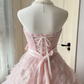 Princess Embroidered Tulle Corset Prom Gown , Sweet Pink Maxi Birthday Dress Ball Gown RS1884