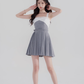 Suspender dress new style niche splicing pleated skirt high waist temperament short skirt summer R4178