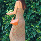 Dress French style holiday retro print drawstring suspender long dress R2914