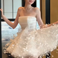 White tube top waist beautiful three-dimensional cute skirt short skirt homecoming dress R4198