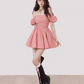 Pink one-shoulder slim waist pleated long skirt homecoming dress R5271