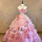 Pink floral strapless fitted waist princess skirt ball gown/bridal dress R7233