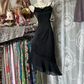 Black halter-neck fitted midi ball gown with an asymmetrical hem R7808