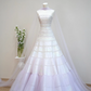 White strapless fitted waist slim-fitting long ball gown with a purple full skirt R8897