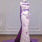 Light purple floral print strapless waist-cinching bodycon skirt ball gown R8261