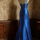 Blue satin halter-neck fitted bodycon long ball gown R6741