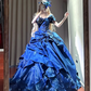 Blue strapless fitted waist slim-fitting ball gown with a full skirt R8624