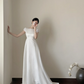 White high‑waist elegant long prom dress R7967