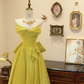 Yellow-green strapless fitted long ball gown, bridal dress R7173