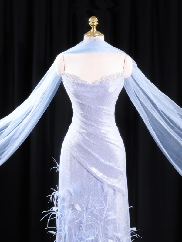 Light blue strapless fitted long ball gown R8927