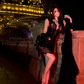 Black sequined sequined long ball gown with a lace neckline, fitted waist, and hip-hugging design R7060