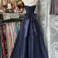 Navy blue tube top slim waist A-line elegant long skirt ball gown R6182