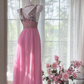 Light pink halter-neck fitted long ball gown R7655