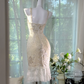 Light apricot halter-neck fitted waist slim hip mid-length ball gown R7616