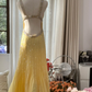Light yellow halter-neck fitted backless sexy long ball gown R7767