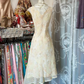 Light yellow floral print fitted elegant ball gown R6222