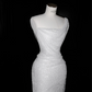 White sequins elegant waist slim sexy long skirt, prom dress R5666
