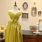 Yellow-Green Strapless Waist-Cinched Slim-Fit Vintage Ball Gown R7140