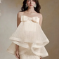 Apricot strappy bow design elegant top A-line maxi dress for homecoming R4847